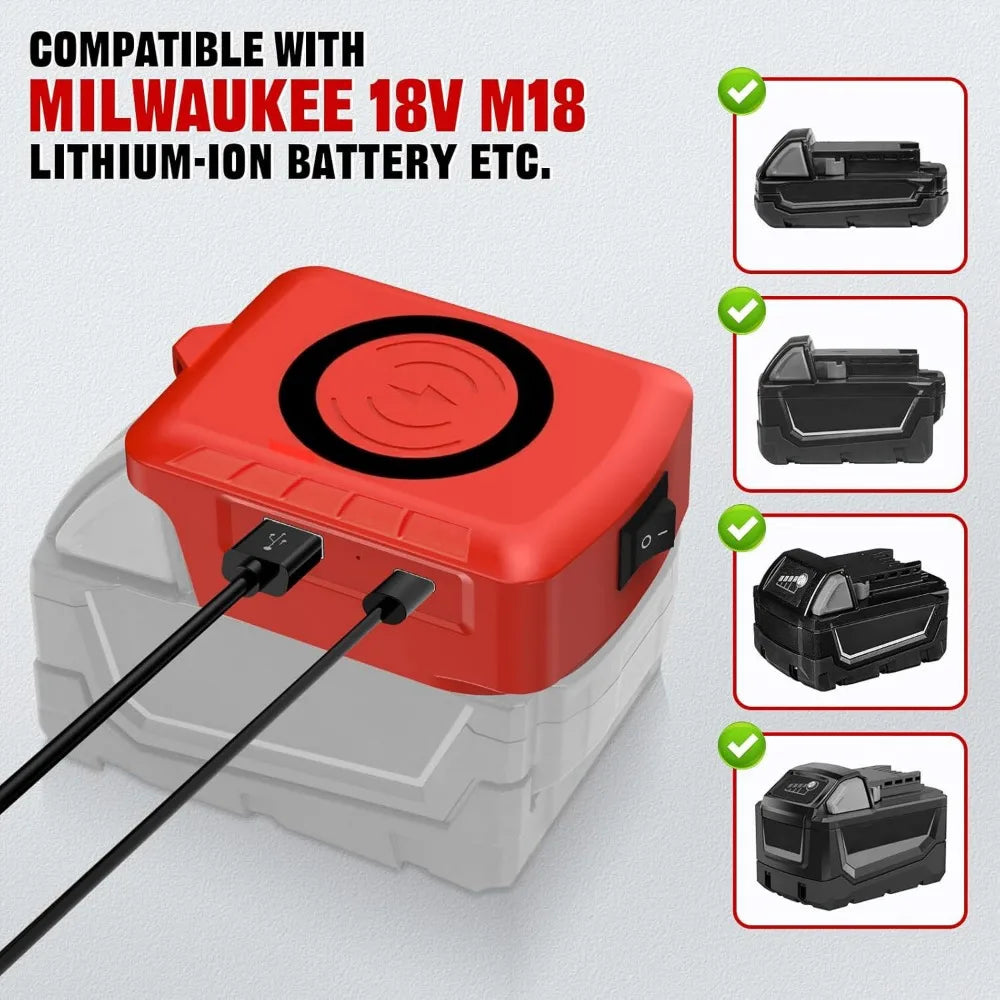 Wireless Phone Charger for Makita/Dewalt/Milwaukee 18V Li-ion Battery USB Adapter with Type-C Charges Port Portable Power Bank