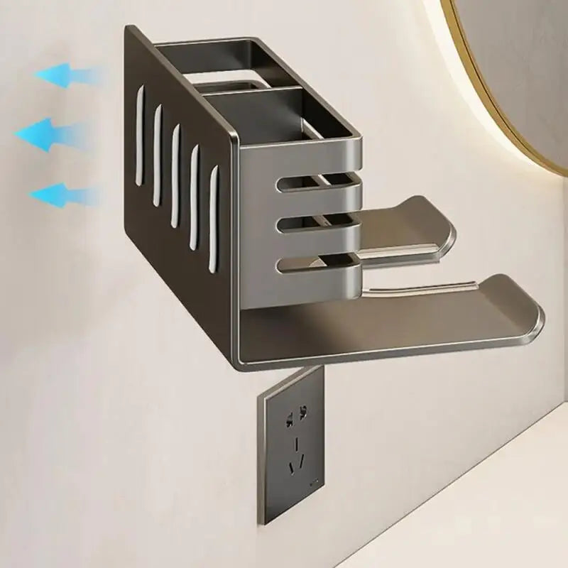 Wall Mounted Bathroom Shelf No Drill Multifunctional Storage Shelves Organizer with Hair Dryer Holder Toilet Cradle
