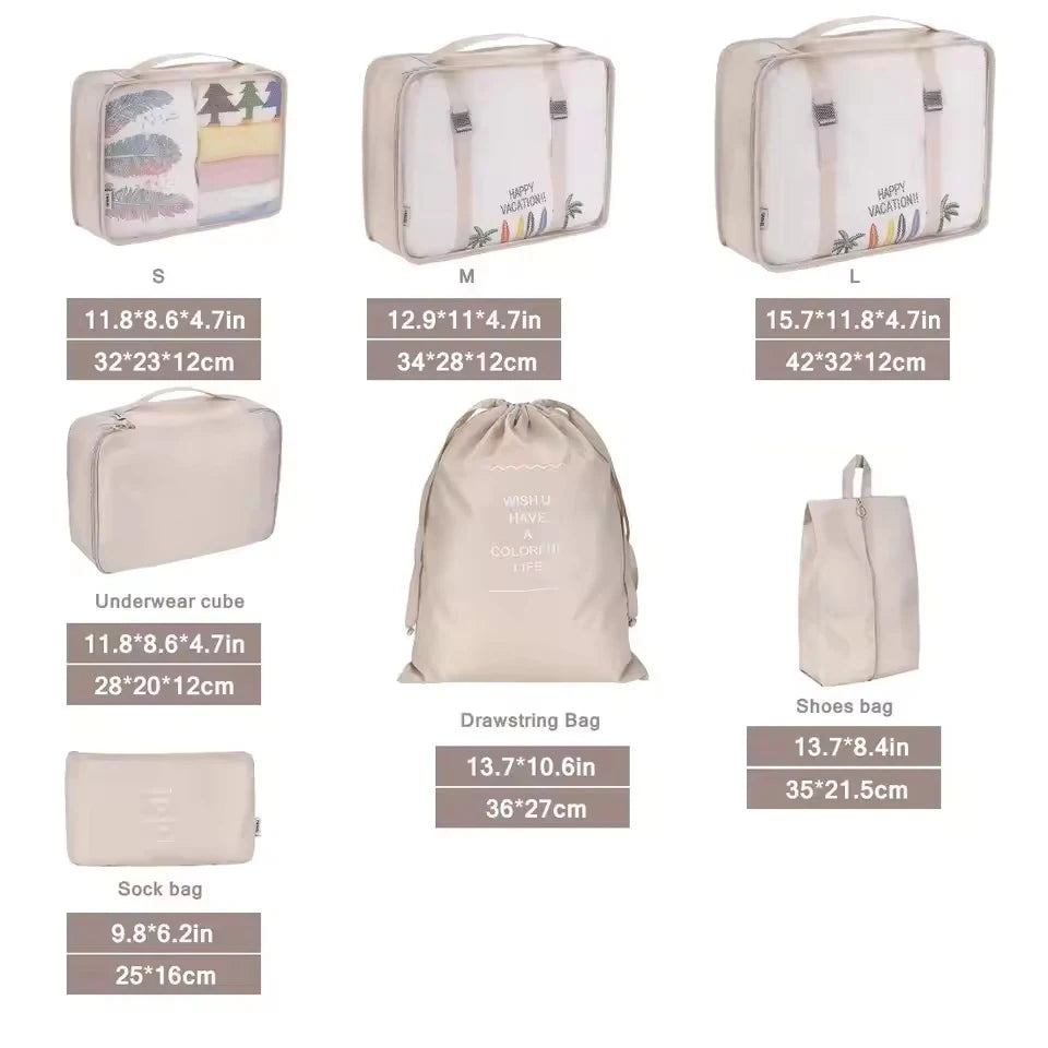 7 PCS Travel Storage Bags Set Suitcase Organizer Luggage Packing Set Cube Bag Portable Waterproof Travel Clothes Shoe Tidy Pouch