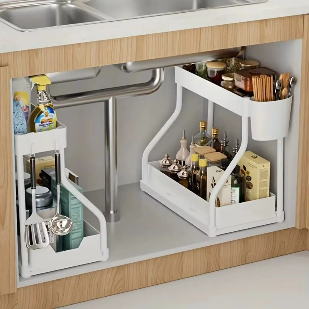 2026 2 Tier Slide Out Under Sink Organizer Large Capacity Space Saving Rack for Kitchen Bathroom Cabinet