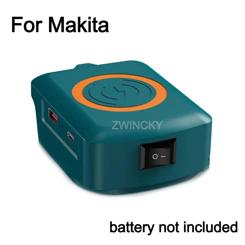 Magnetic wireless charger, for Dewalt/Makita/Milwaukee 18V Li-ion Battery, with USB/TYPE-C, Fast charging battery adapter