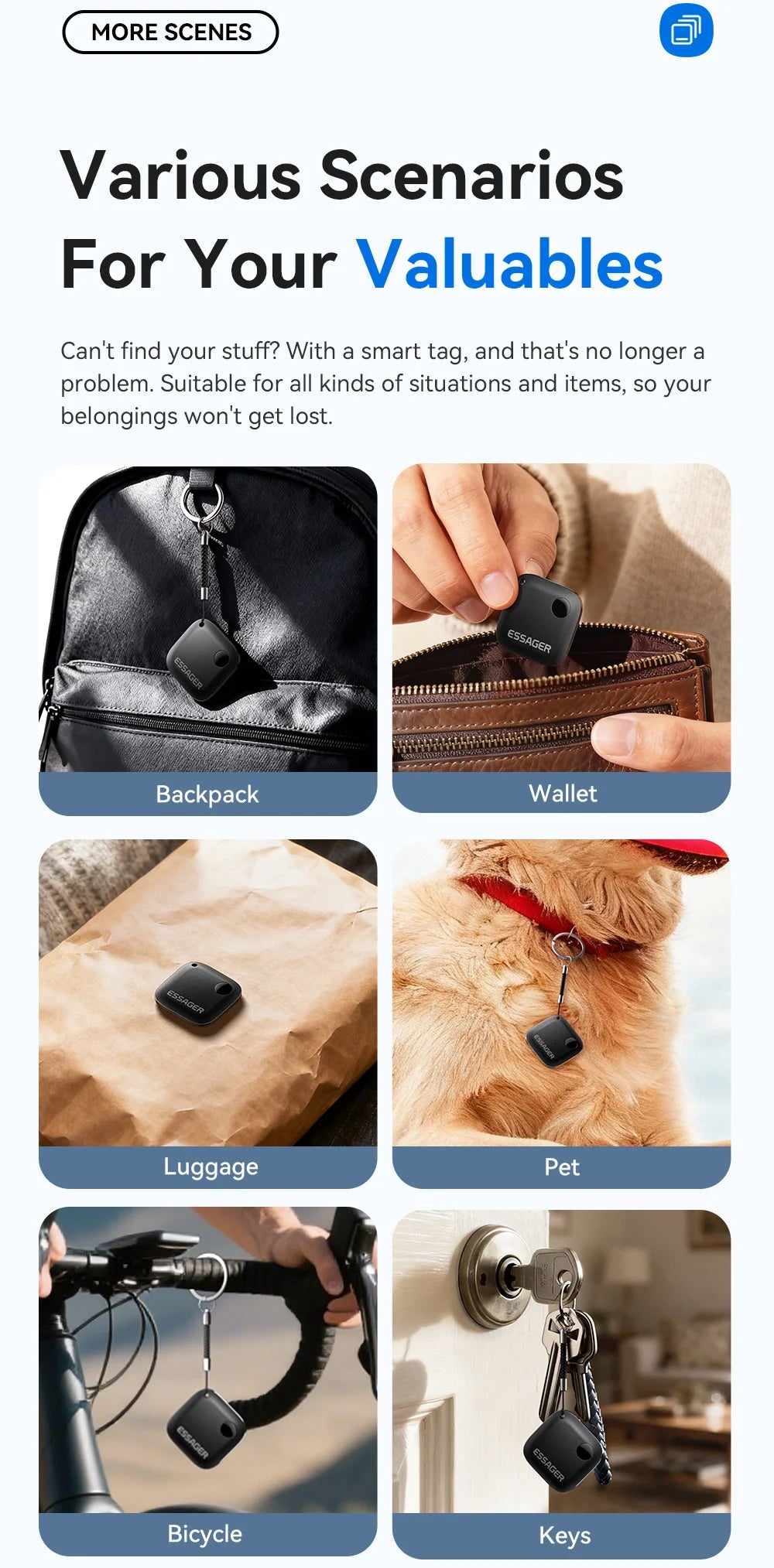 Essager Smart Bluetooth GPS Tracker Work with iOS System Find My App Air Tag Tracker Mini Locator Key Dog Pet Child Finder