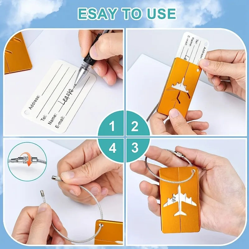 Pack Etiquetas de Maleta Aluminio — Diseño Antirrobo con Anilla de Acero