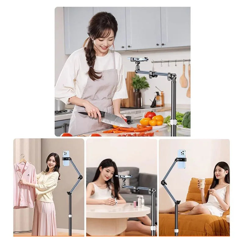 Stretchable Stand Holder Height Adjustable Arm 360-Degree Rotatable Phone Floor Stand with Base for Live Shooting Phone Holder