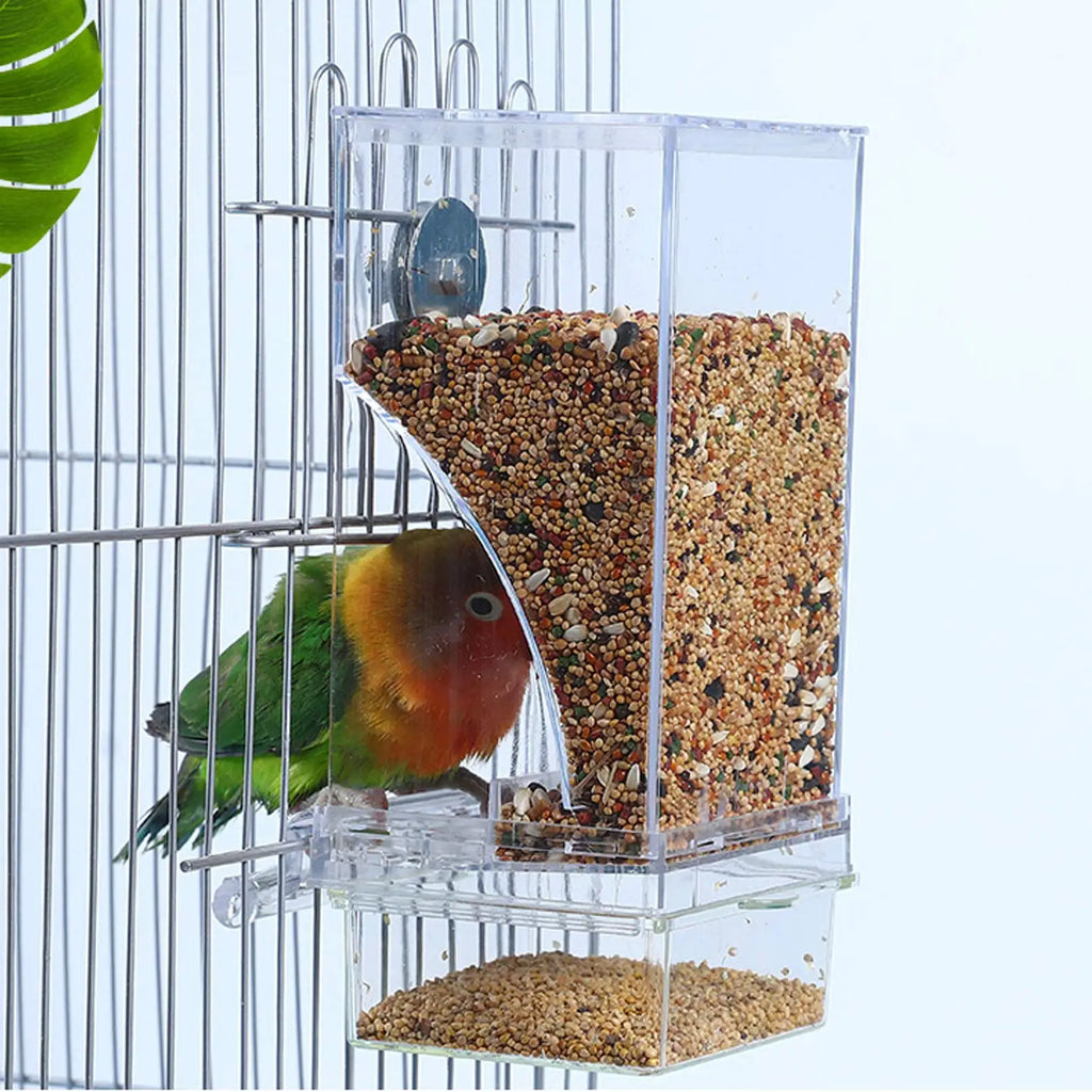 ‌No Spill Bird Feeder Automatic Parrot Food Water Dispenser Seed Container Cage Accessory For Small Medium Parakeets Cockatiels