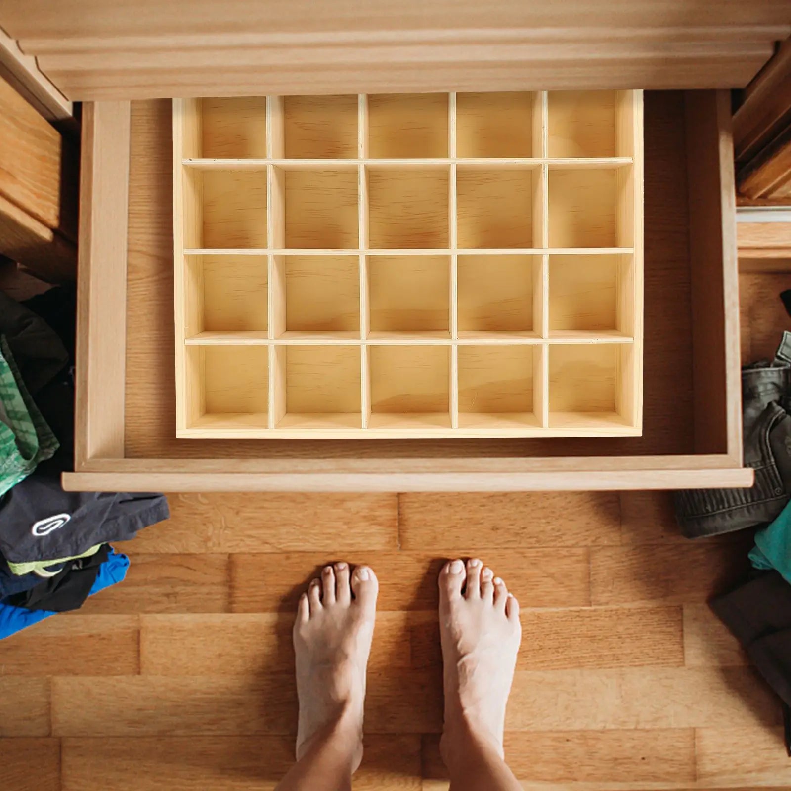1pc Drawer Organizers For Clothing Underwear Sock Bra Pant Scarf Tie Wardrobe Drawer Storage Organizer Wooden Space Saving Case