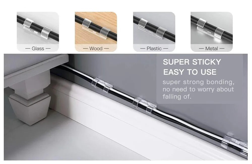 Cable Clip Organizer Drop Wire Holder Cord Management Self-Adhesive Cable Manager Fixed Clamp Wire Winder For Home Office School