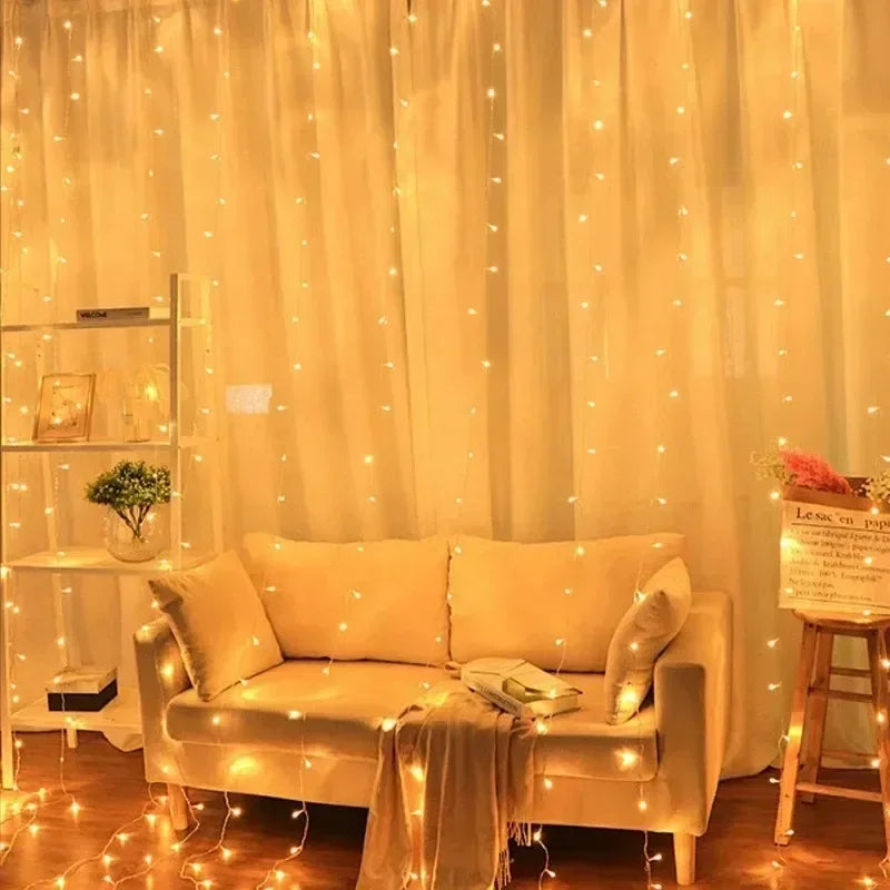 USB Powered LED Curtain Lights 8 Lighting Modes Valentine's Day Ramadan Decoration for Home 2026 Wedding Eid Mubarak Fairy Light
