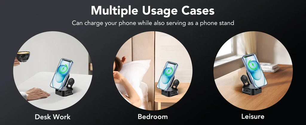 4-in-1 Magnetic Wireless Charger Built-in Retractable Cable Retractable Foldable Compact Charger Compatible with iPhone iWatch