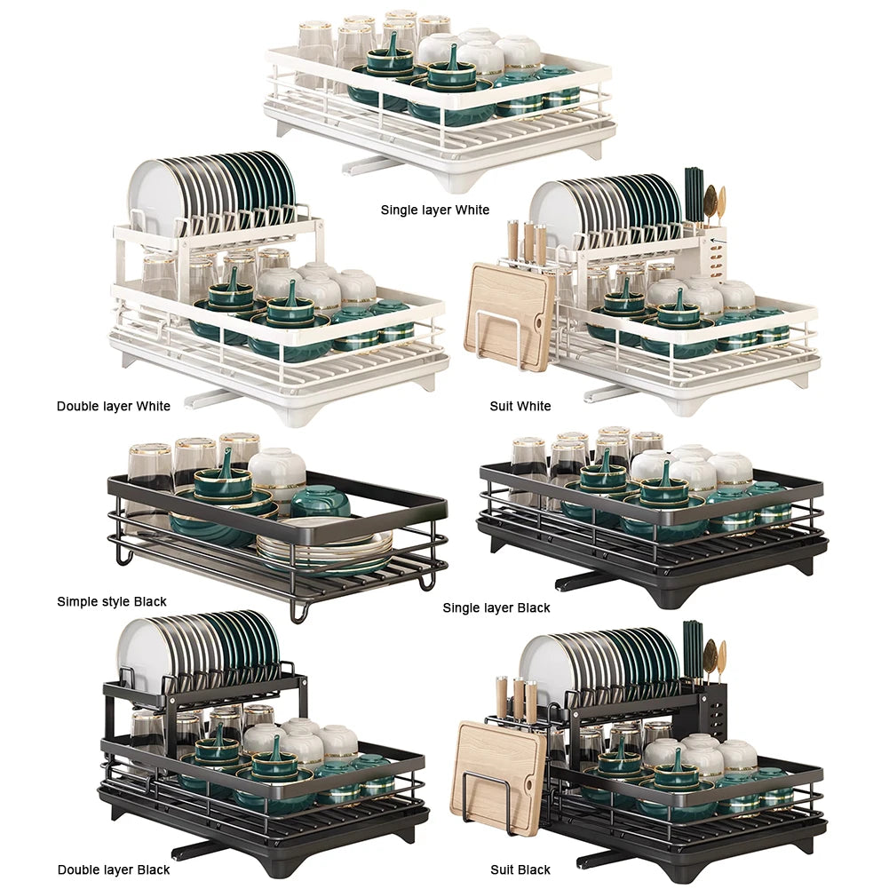 Sink Organizer Dish Racks with Drainboard Dish Strainer Shelf Carbon Steel Dish Rack for Kitchen Storage Counter Organizer