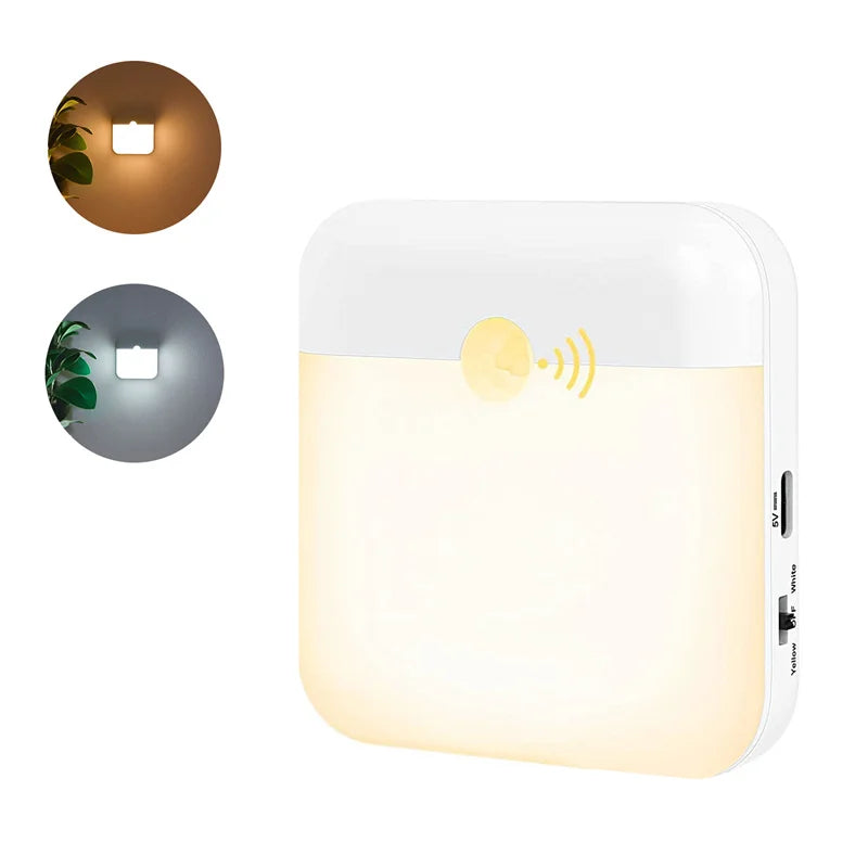 LED Motion Sensor Night Light USB Night Lamp Square Chargeable Lamp for Bedroom Kitchen Stair Hallway Wardrobe Cupboard Lighting