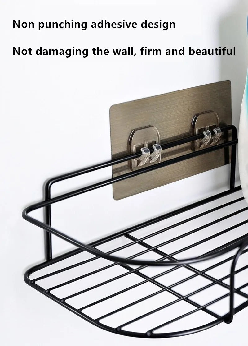 Bathroom Shelf Shampoo Storage Shelf Cosmetic Holder No Punch Metal Shelf Condiment Organizer Corner Shelf Bathroom Accessories