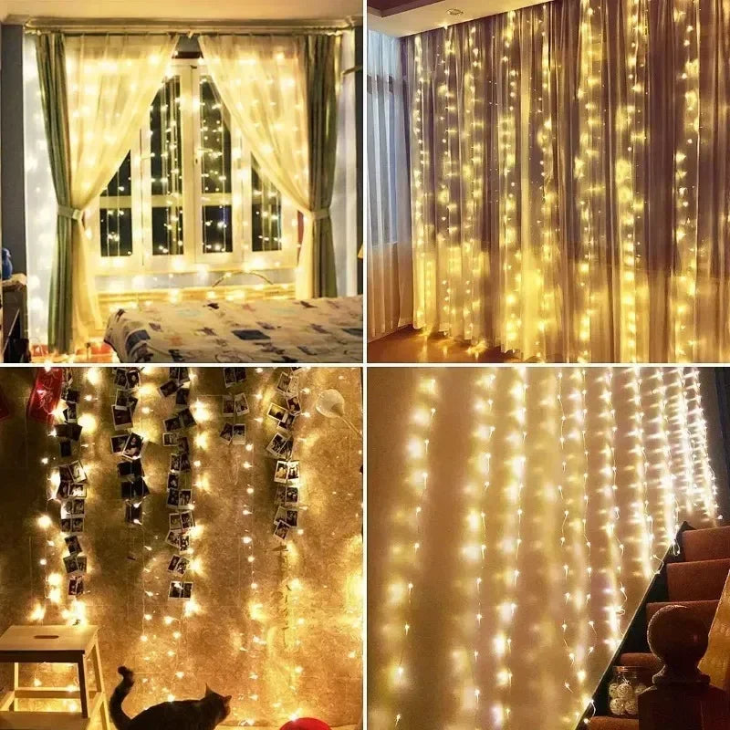 USB Powered LED Curtain Lights 8 Lighting Modes Valentine's Day Ramadan Decoration for Home 2026 Wedding Eid Mubarak Fairy Light