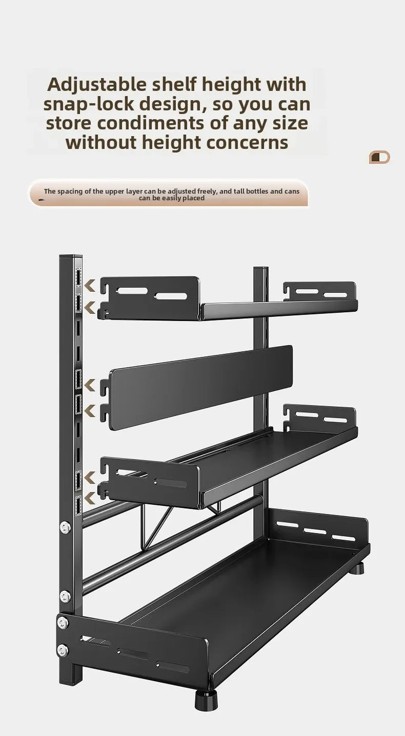 Kitchen Countertop Organizer Rack with Adjustable Feet Knife Storage and Removable Shelves for Cooking Essentials Use