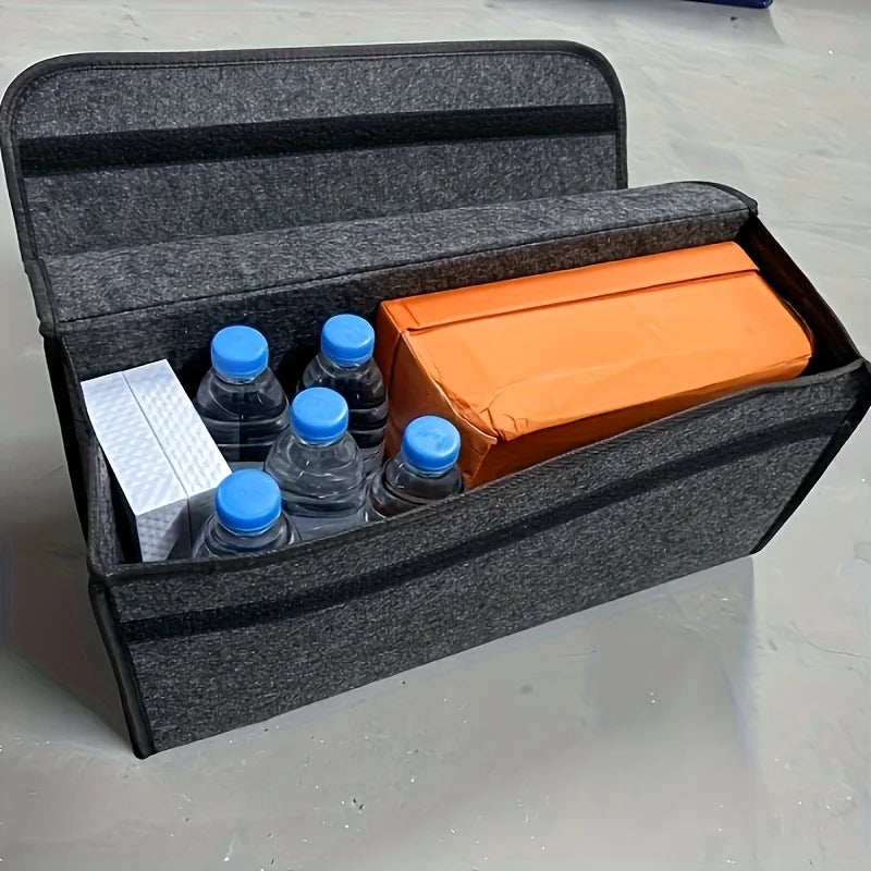1 Car Trunk Organizer Box,Foldable Storage Bag with Compartments For SUVs,Sedans,Trucks-Durable Fabric Car Interior Accessories