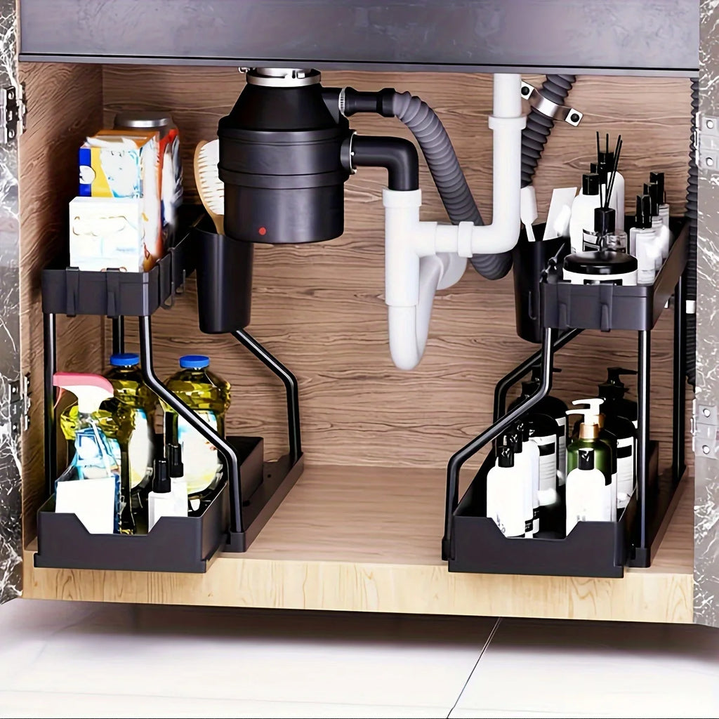 2026 2 Tier Slide Out Under Sink Organizer Large Capacity Space Saving Rack for Kitchen Bathroom Cabinet