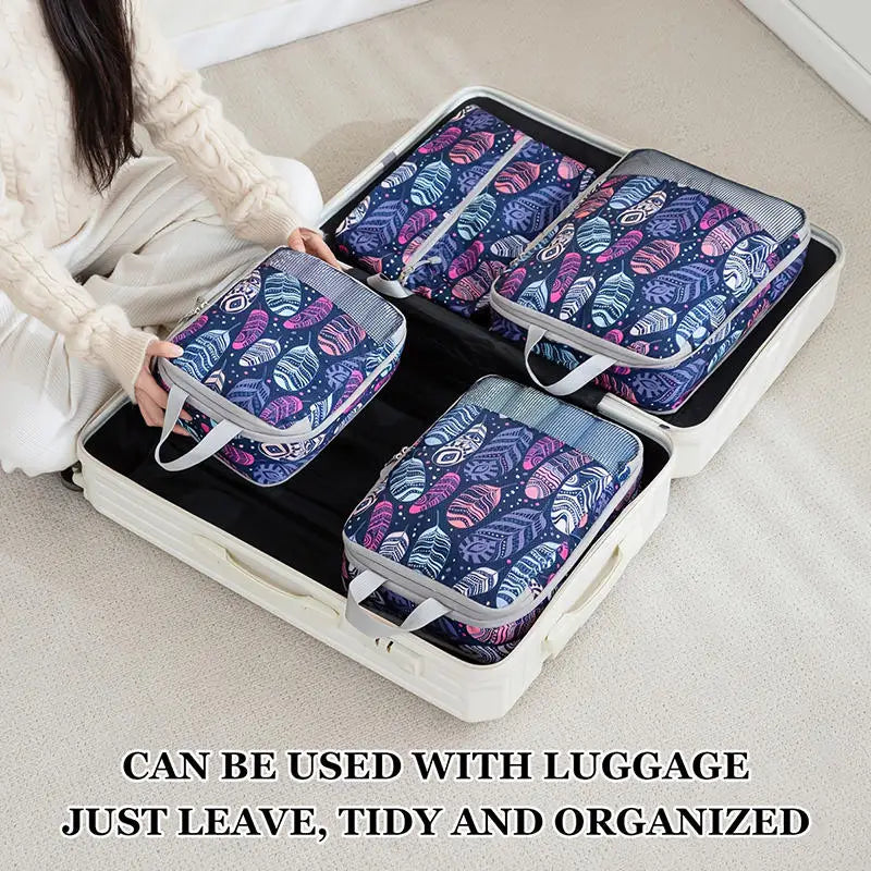Foldable Compressible Packing Cubes, Waterproof Travel Storage Bag,Polyester Suitcase, Portable With Handbag, Luggage Organizer