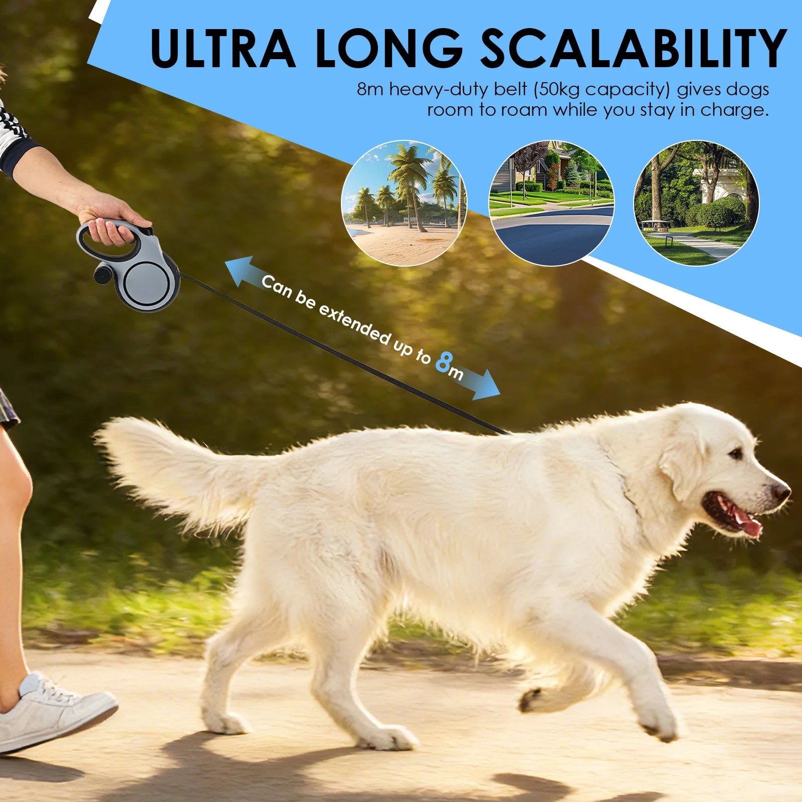 8 M Retractable Dog Leash 3 Mode Automatic Telescopic Dog Leash with Waste Bag and Nonslip Grip Dog Walking Leash Pet Supplies