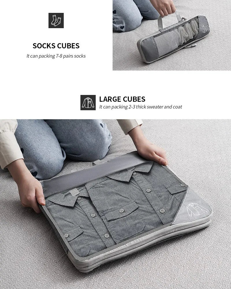 5PCS Travel Compressed Packing Cubes Storage Organizer Set With Shoe Bag Mesh Visual Luggage Portable Lightweight Suitcase Bag