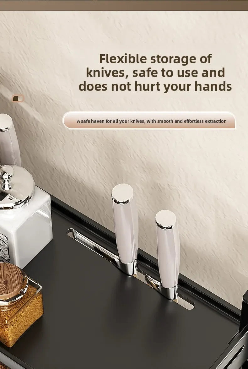 Kitchen Countertop Organizer Rack with Adjustable Feet Knife Storage and Removable Shelves for Cooking Essentials Use