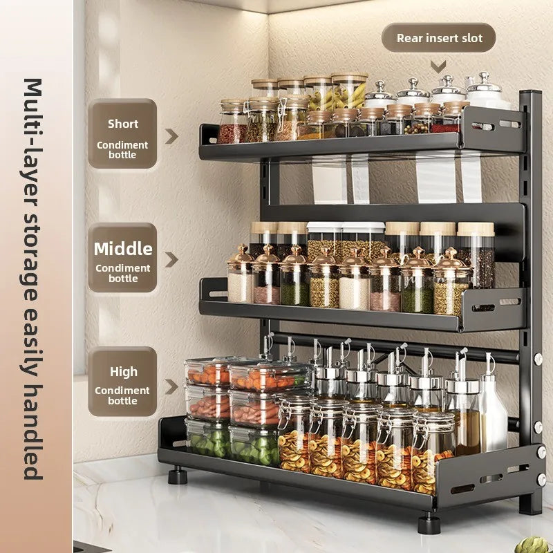 Kitchen Countertop Organizer Rack with Adjustable Feet Knife Storage and Removable Shelves for Cooking Essentials Use