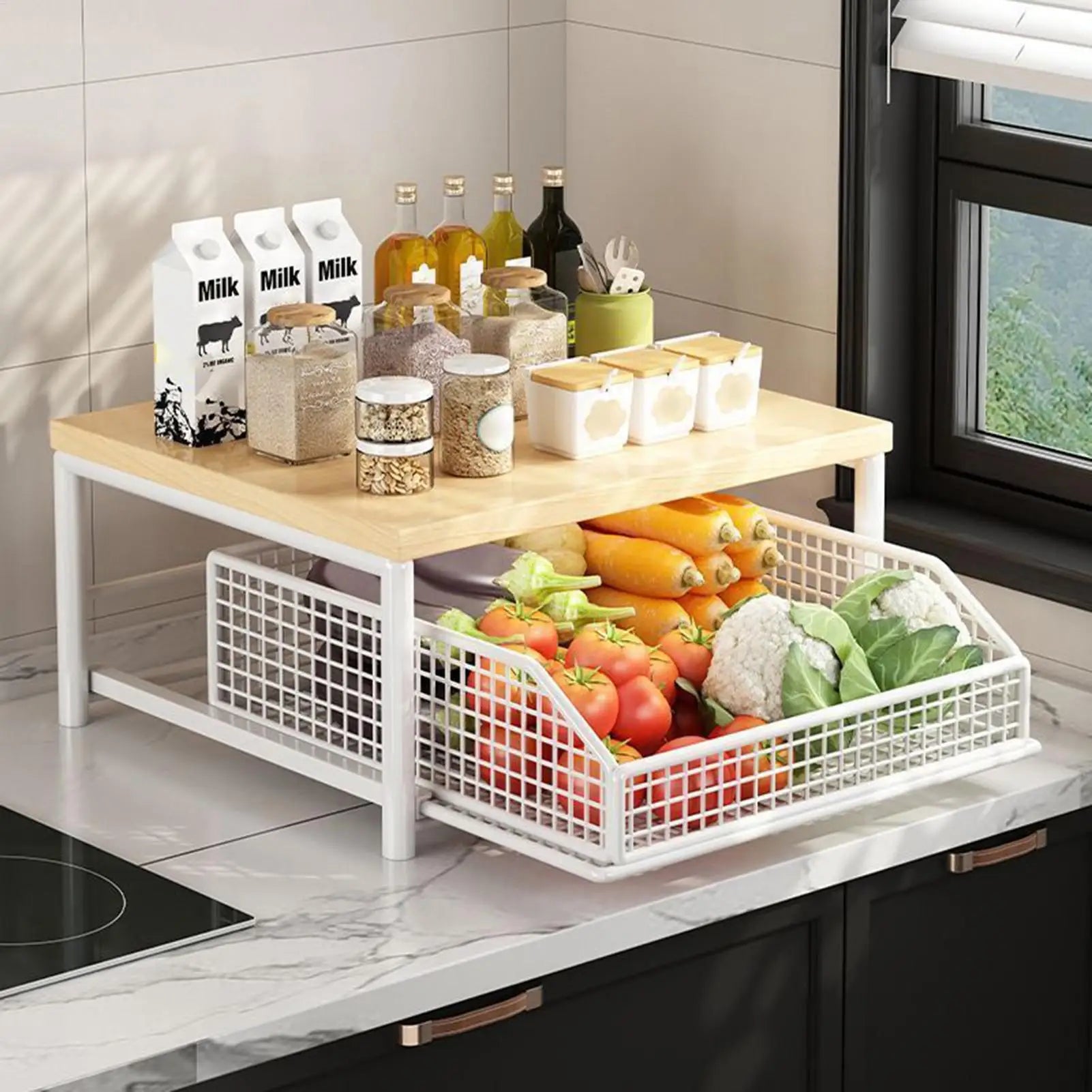Kitchen Shelf 2-Tier Vertical Organizer Rack Household Organizer Shelves for Pantry Kitchen Bathroom Garage Shower Bar Apartment