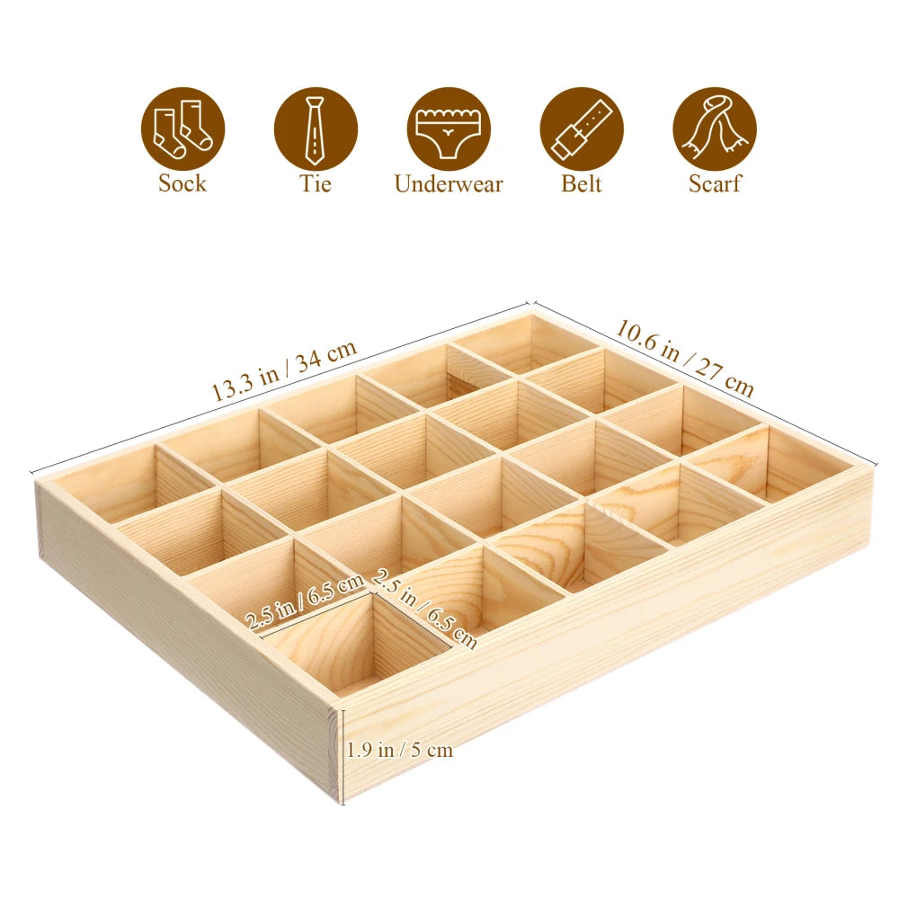 1pc Drawer Organizers For Clothing Underwear Sock Bra Pant Scarf Tie Wardrobe Drawer Storage Organizer Wooden Space Saving Case