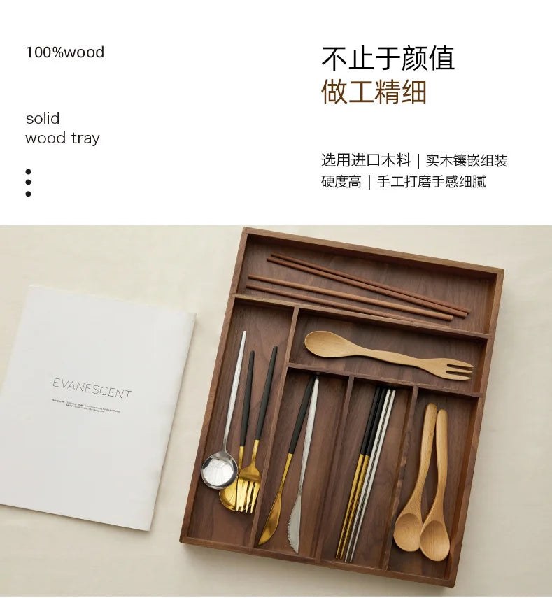 Large Storage Box Drawer Cutlery Food Jewelry Box Wooden Kitchen Cutlery Storage Box
