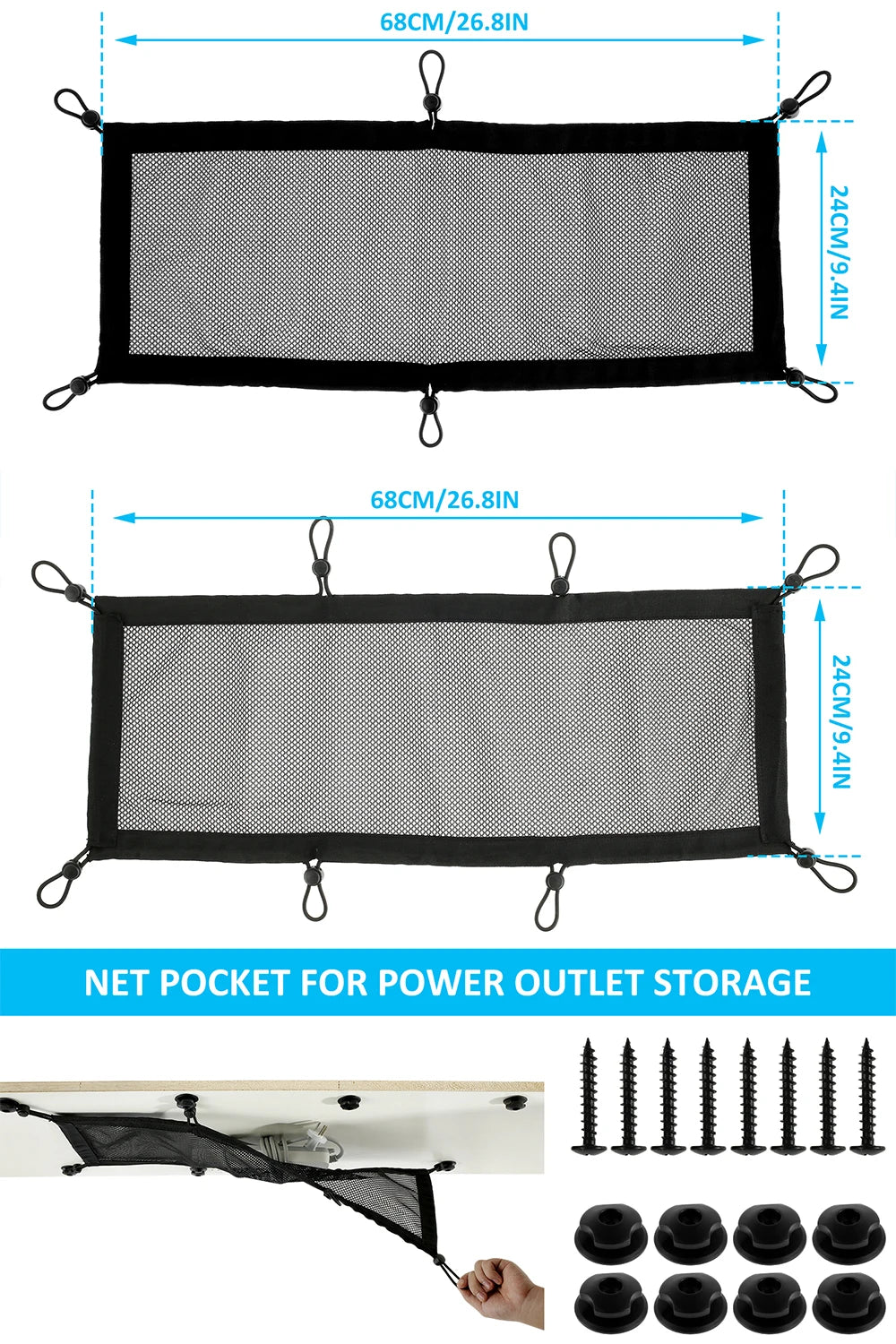 Cable Management Net Large Capacity Wire Organizer Net Flexible Adjustable Privacy Mesh Cord Organizer for Home Office Workbench