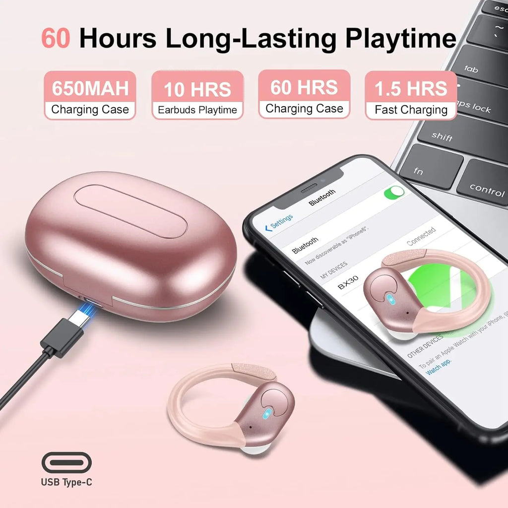 Wireless Earbuds, Bluetooth 5.4 Headphones Sport, Bluetooth Earbuds with ENC Noise Canceling Mic, Bass Stereo Wireless Earphone