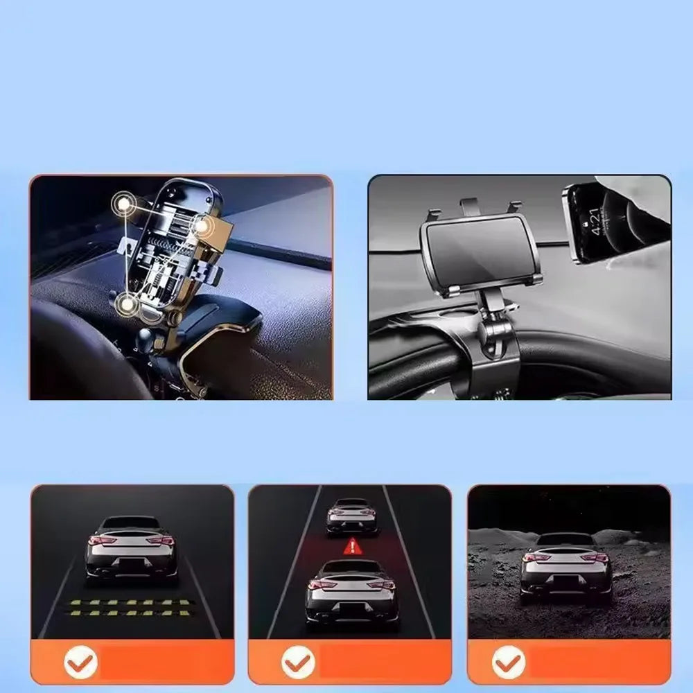 Car dashboard phone holder, 360-degree rotating universal dashboard clip-on phone holder, suitable for 4-7 inch smartphones.