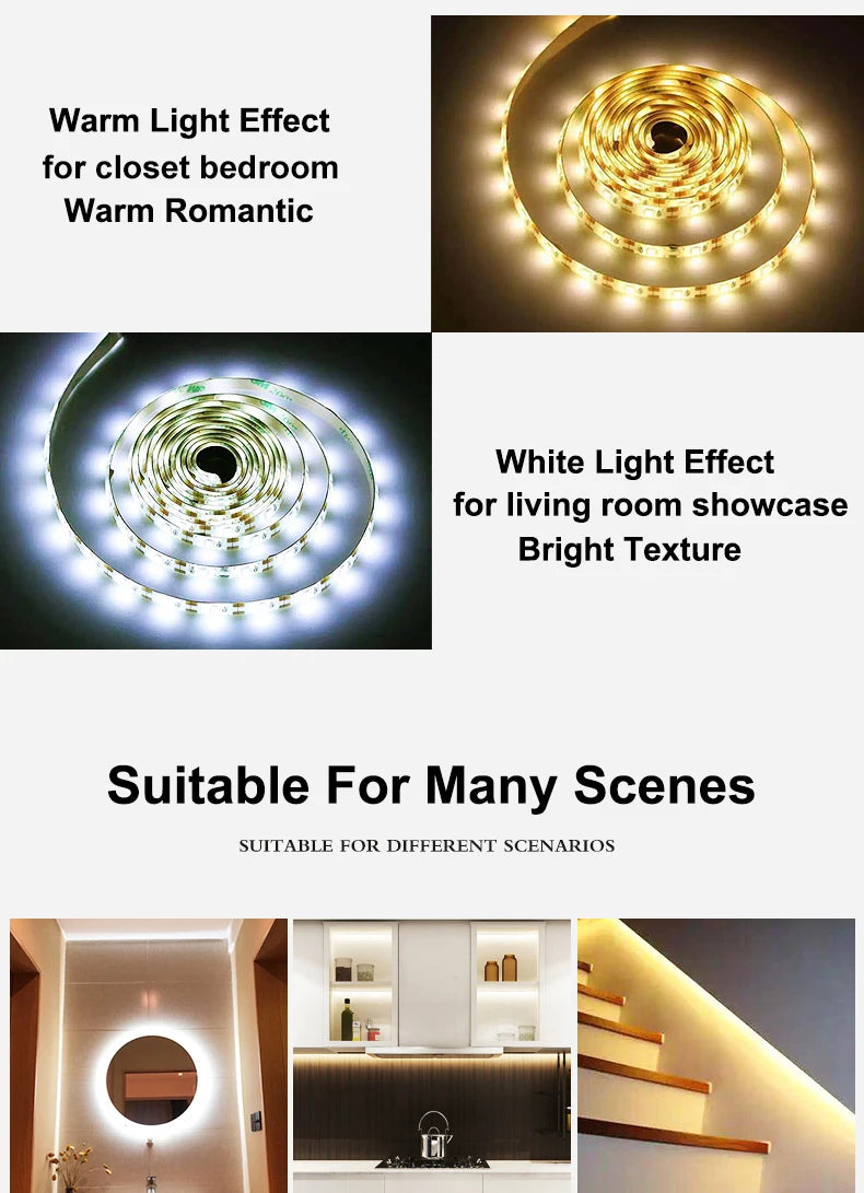 LED Motion Sensor Light LED Light Strip Cabinet Strip Lighting AAA Battery Waterproof for Kitchen Wardrobe Cabinet Pantry Closet
