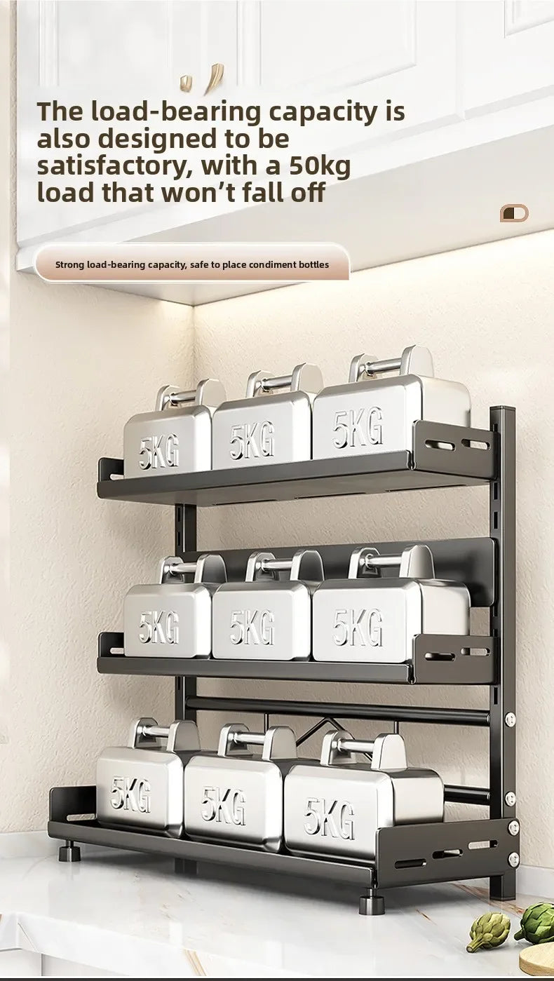 Kitchen Countertop Organizer Rack with Adjustable Feet Knife Storage and Removable Shelves for Cooking Essentials Use