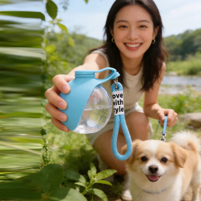 Portable Pet Water Bottle Spherical Foldable Dog Cat Water Dispenser With Hook & Reflow Design Outdoor Travel Pet Supplies