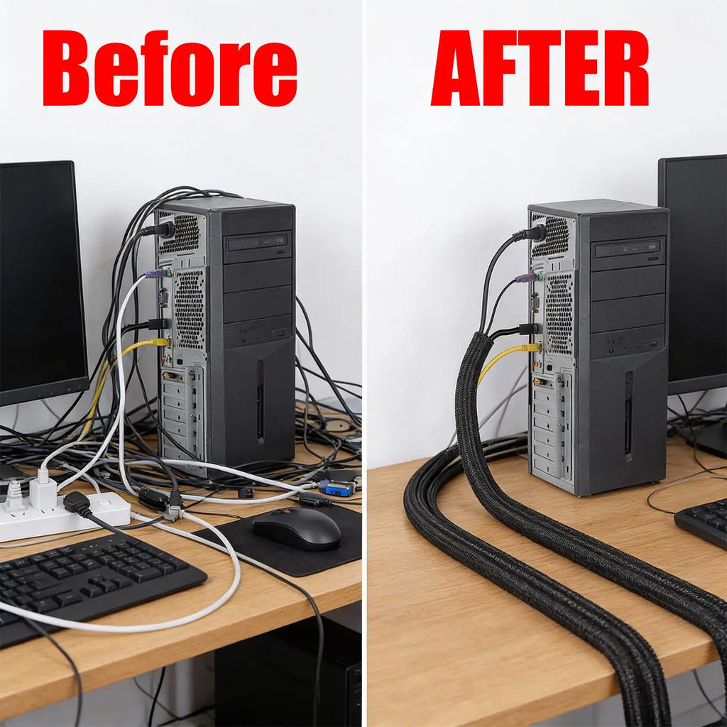 1-2m Cable Sleeve Organizer Under Desk Cord Management Home Office Power Cord Audio Video Line Organizers Computer Wire Cover