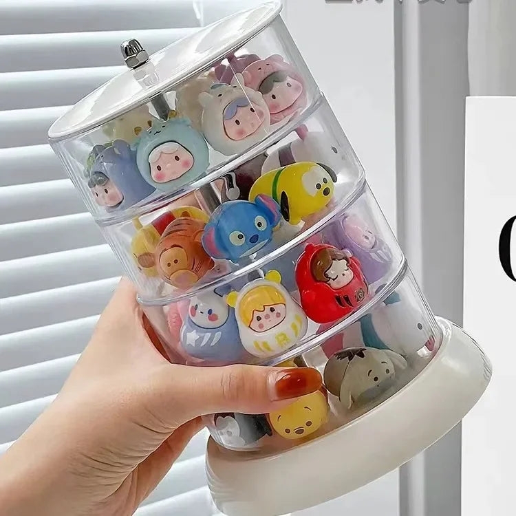 Adorable Rotating Storage Box Transparent Multi-layer White Bottom Small Figurine Organizer Box Home Dustproof Universal Jewelry