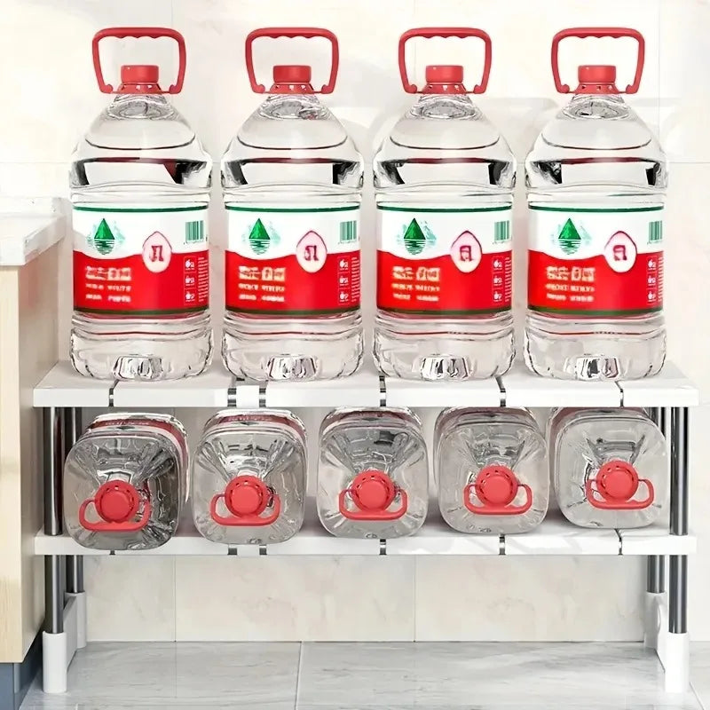Adjustable Under Sink Storage Rack Expandable Kitchen & Bathroom Cabinet Organizer Durable Space-Saving Multi-Layer Pot Holder