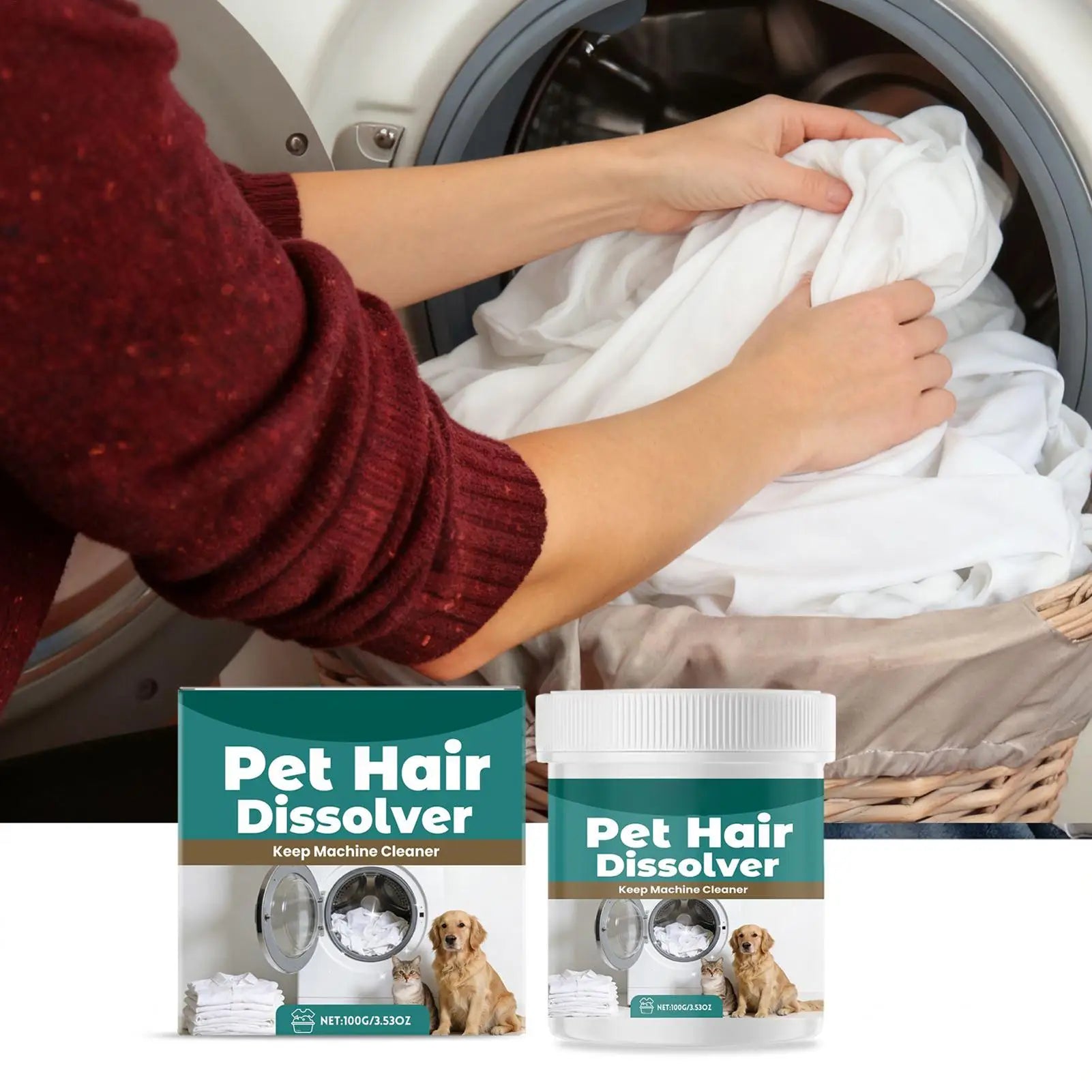 Pet Hair Dissolver Laundry Cleaner 100g Washing Machine Hair Remover Detergent Additive for Clothes Carpet Bedding Fabric Towel