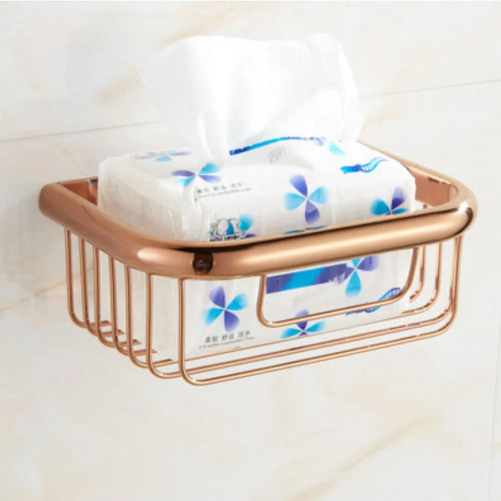 Polished Rose Gold Brass Wall Mounted Bathroom Shower Shelf Storage Basket Bathroom Accessory mzh124