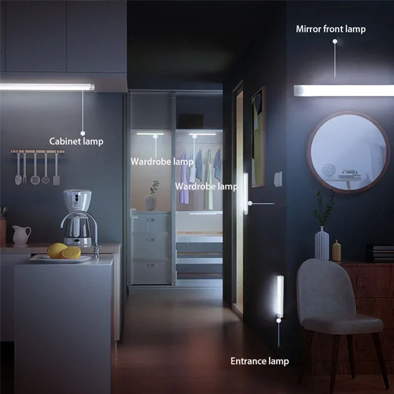 LED Motion Sensor Light Wireless LED Night Light Type C Rechargeable Light Cabinet Wardrobe Lamp Staircase Backlight For Kitchen