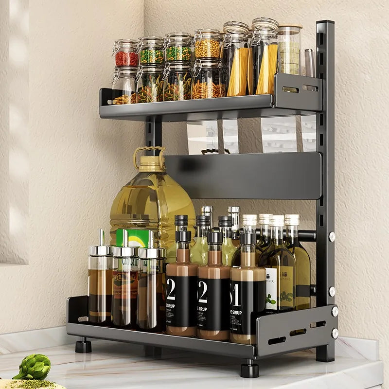 Kitchen Countertop Organizer Rack with Adjustable Feet Knife Storage and Removable Shelves for Cooking Essentials Use