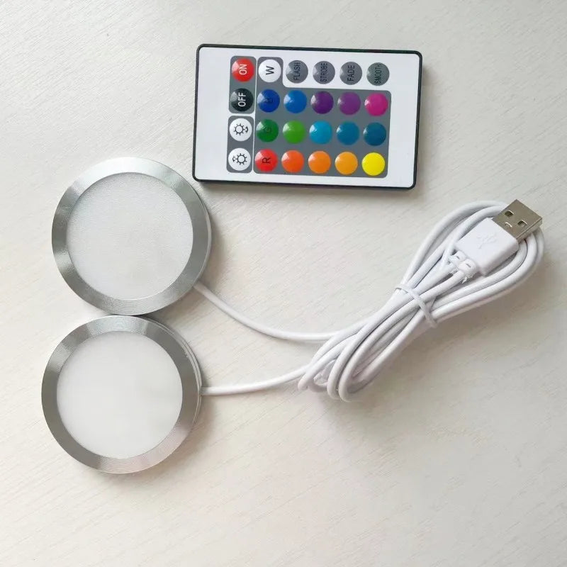 USB Led Spotlight 3W DC5V RGB With Remote Jewelry Cabinet Showcase Counter Lamp Ceiling  USB plug 2 in One Mini Spot Light