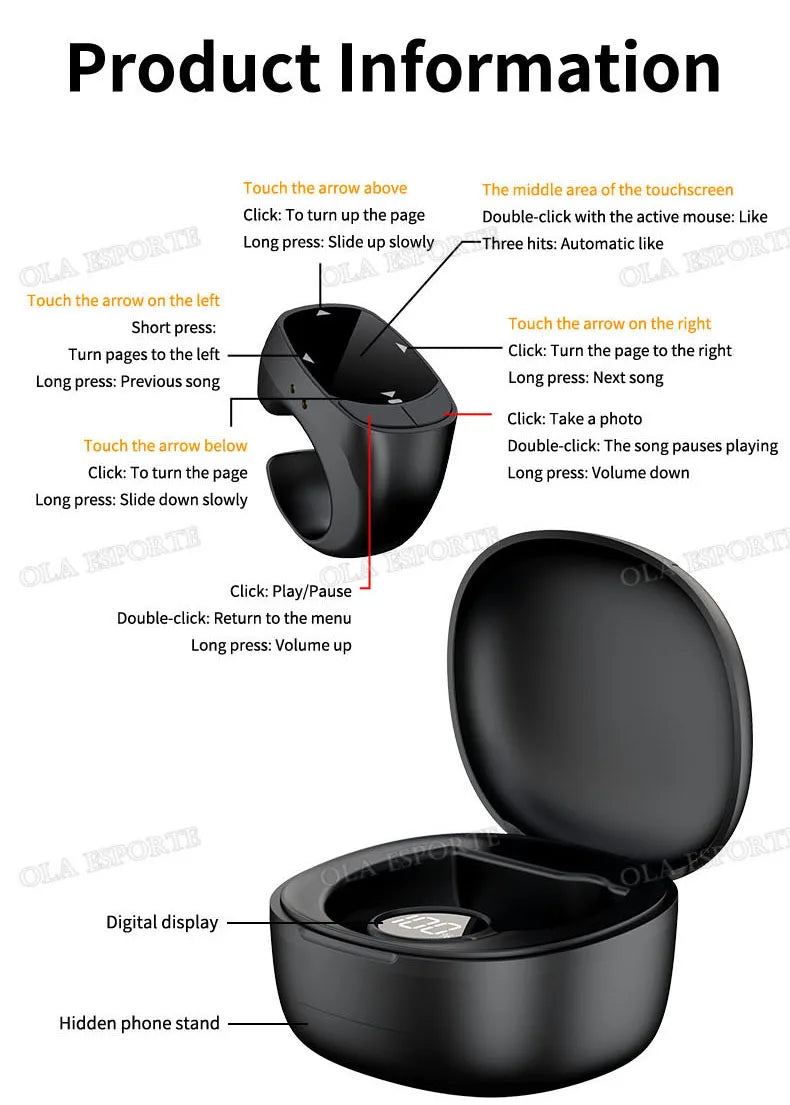 New Bluetooth Remote Control Touch Screen Page Turner Camera Video Recording Music Control For iPad iPhone Remote Scrolling Ring