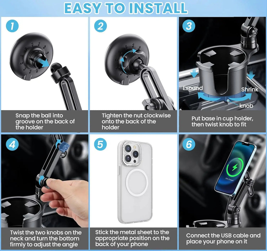 Car phone holder, multifunctional car cup holder suction, mobile phone navigation holder, magnetic wireless charger