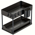 New 2 Tier Pull Out Under Sink Organizer, Sliding Cabinet Storage Shelf with Hooks & Cup, Multipurpose Rack for Kitchen Bathroom