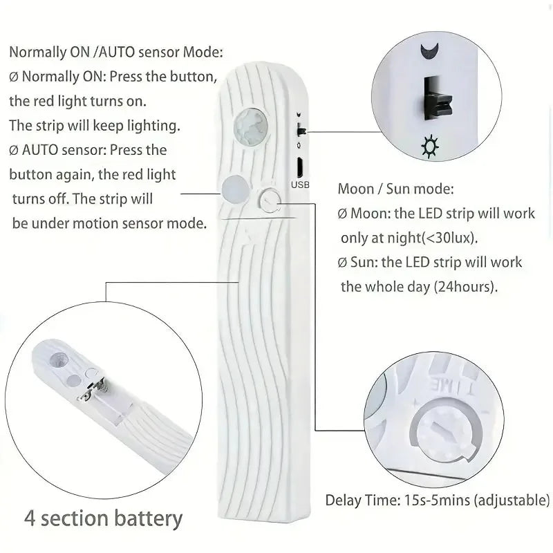 LED Motion Sensor Light LED Light Strip Cabinet Strip Lighting AAA Battery Waterproof for Kitchen Wardrobe Cabinet Pantry Closet