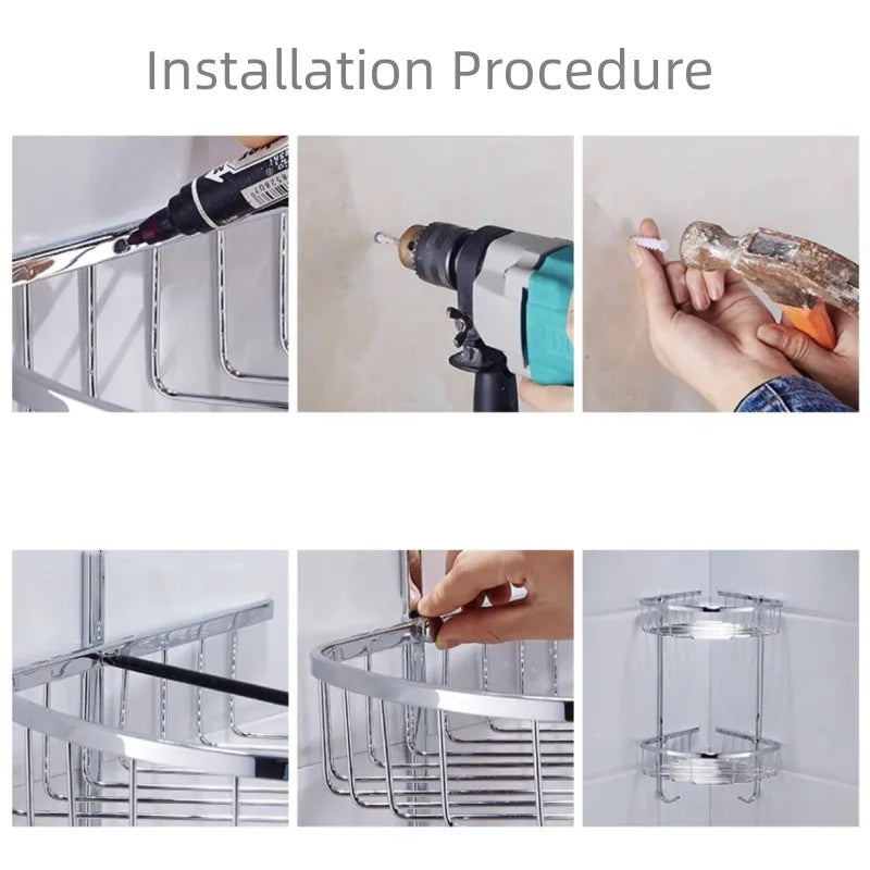 304 Stainless Steel Bathroom Shelf Triangle Shower Corner Basket 1-2 Layer Storage Rack for Shampoo Cosmetics Silver Organizer