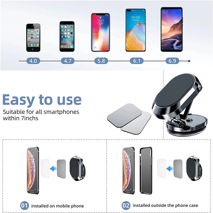Magnetic Car Phone Holder 360° Rotate Magnet Smartphone Stand Support GPS Foldable Phone Bracket in Car Holder for IPhone Huawei