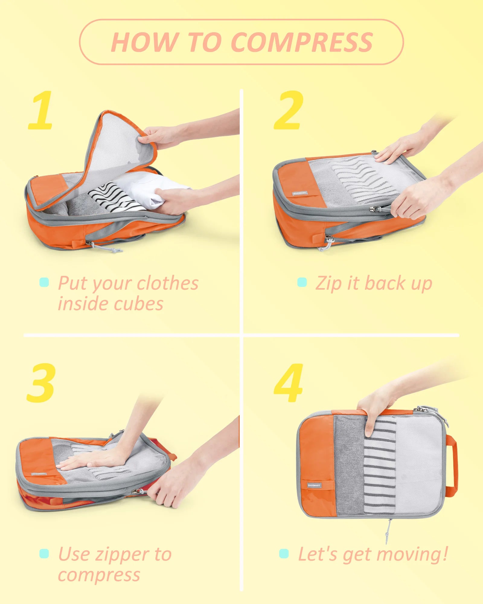 BAGSMART Compression Packing Cubes for Travel - 6/4/2 Set Lightweight Durable Luggage Organizer Bags Travel Essentials