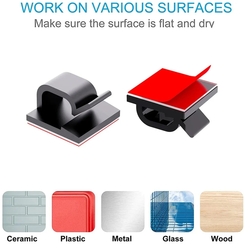 50pcs Cable Organizer Wire Cable Clips Tie Data Cord Winder Manager Self-adhesive Cable Organizer For Office Home Kitchen Desk